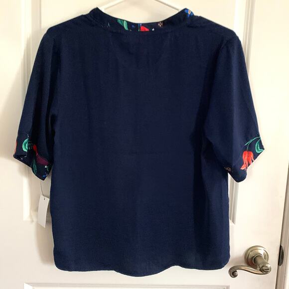 Room Service Floral Trim Button Pajama Top in Navy - Picture 4 of 8
